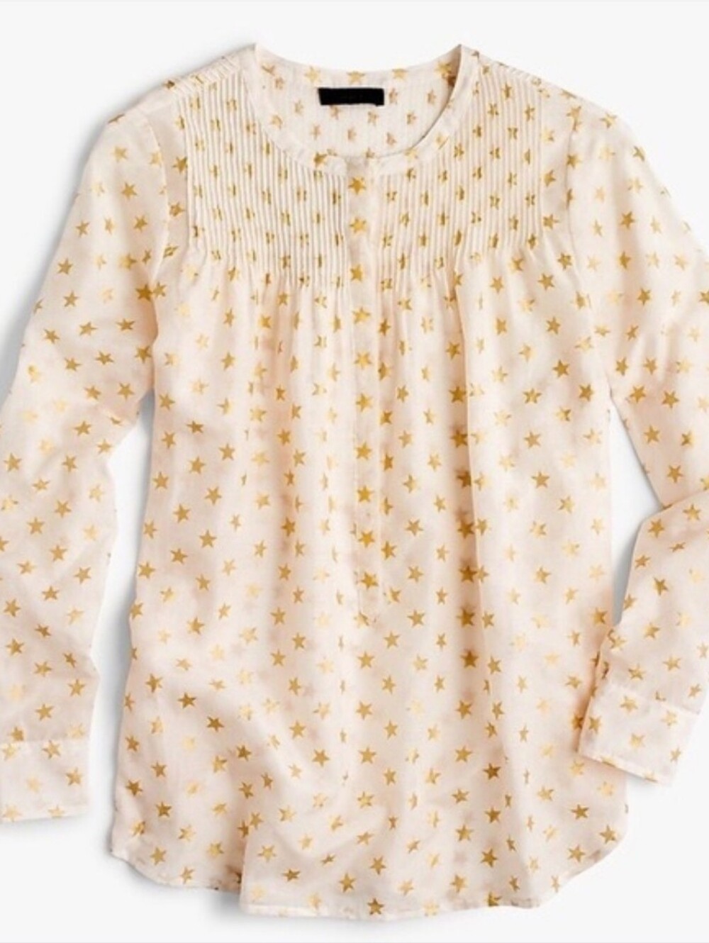 J. Crew Popover Gold Foil Star Print Long Sleeve Tunic Top 0P